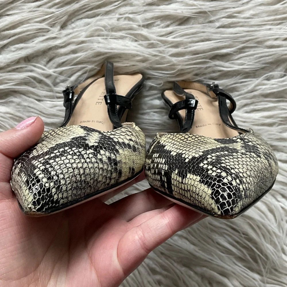 Ron White Black Snake Embossed Leather Slingback Pointed Toe Pumps EUC Size 37.5